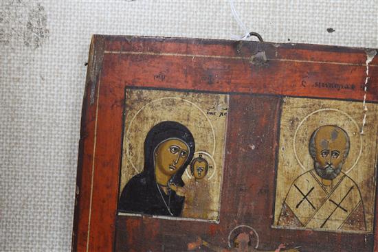 A Russian painted wood icon, 28 x 22cm